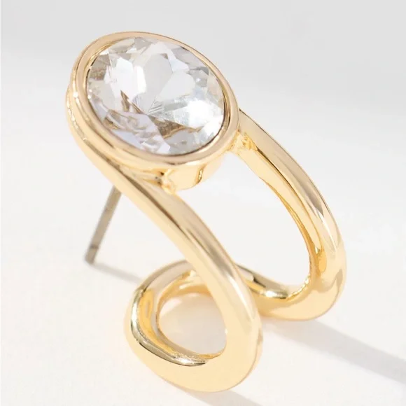 New! Anthropologie Gold Plated Crystal Huggie Earrings (2019) NWT - Picture 2 of 5